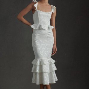 V. Chapman Violet Corset Ruffled Tiered Hem Midi Dress